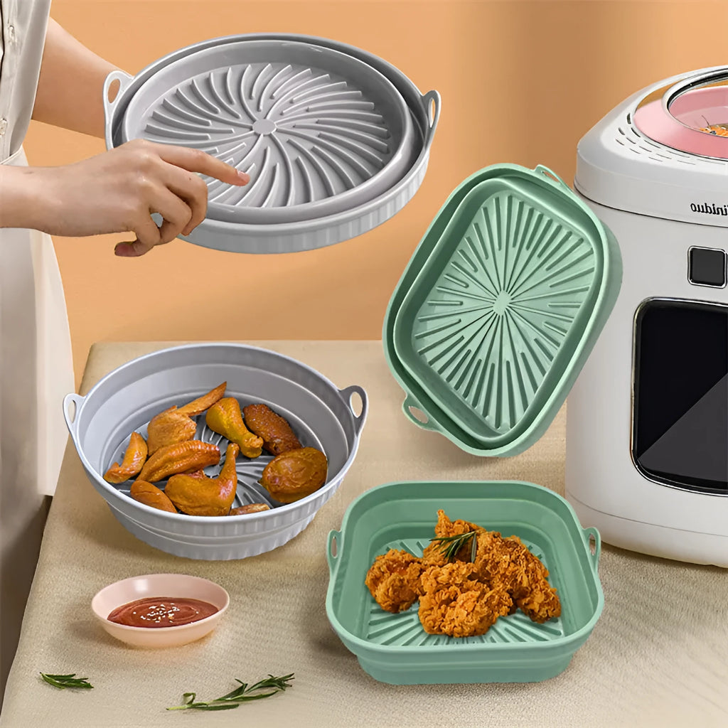 Reusable silicone air fryer pot liner in round shape, non-slip baking tray, five colours available