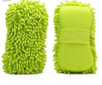 Silvery green chenille microfiber car wash sponge measuring 14x25cm