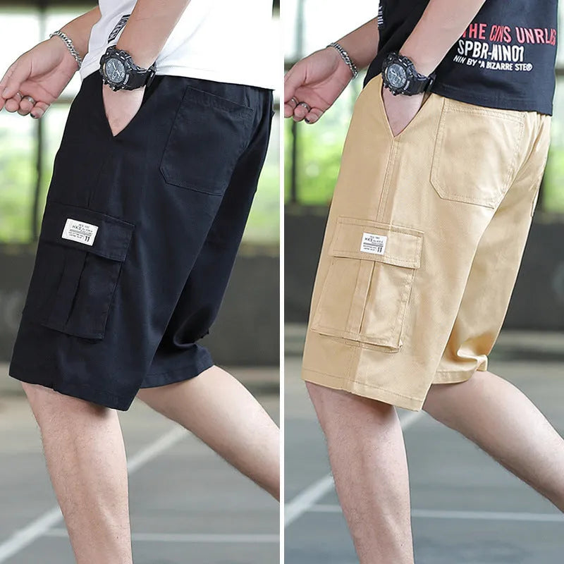 Men's loose casual sports trousers in black, khaki, army green, camouflage, sizes M-5XL, thin polyester blend.