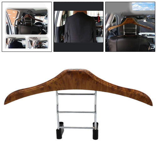 Wood yellow stainless steel car clothes hanger measuring 46.5cm by 23cm