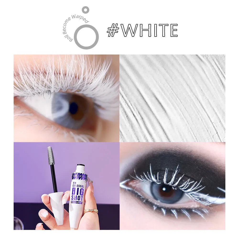 White waterproof and sweat-proof mascara tube with 10ML net content for curling eyelashes.