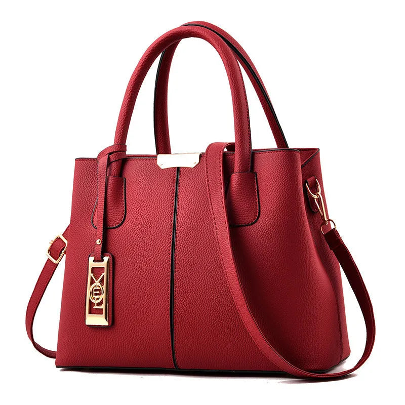 Women's large capacity PU leather shoulder bag in horizontal square tote design with leather strap