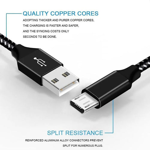 Braided Android fast charging cable in black and white colour with Micro USB connector
