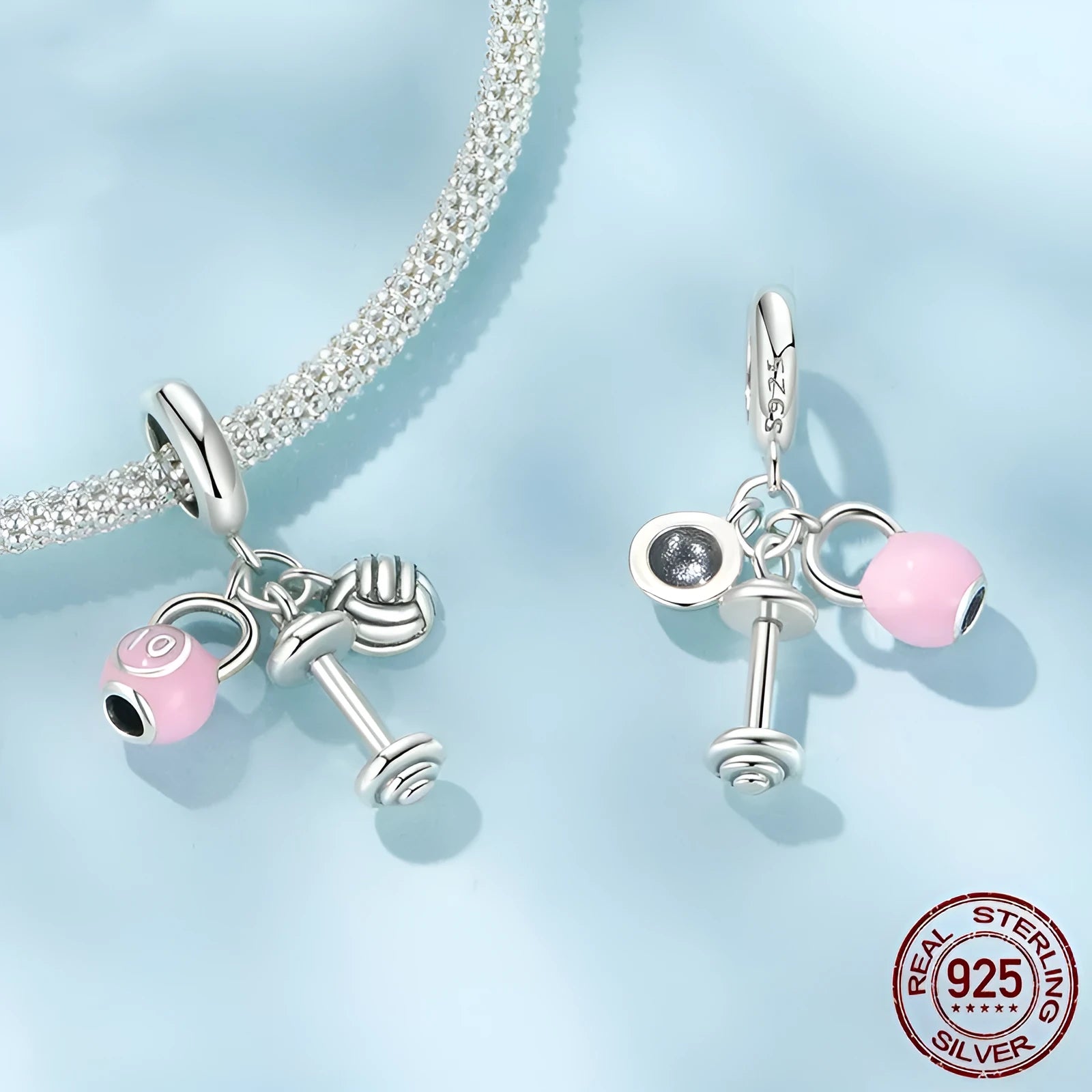S925 sterling silver kettleball volleyball dumbbell shaped bead with drip oil finish, 2.3cm high, 1.5cm wide