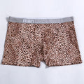 Men's loose leopard print underwear, milk silk, mid waist, quick drying, sizes M-XXXL.