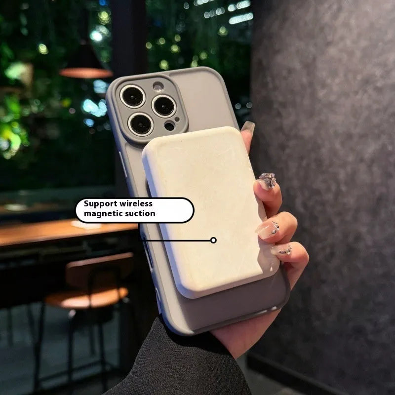 Magnetic suction pivot phone case with invisible bracket and frosted finish for iPhone