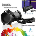 Black portable wireless Bluetooth speaker with suspenders for outdoor use