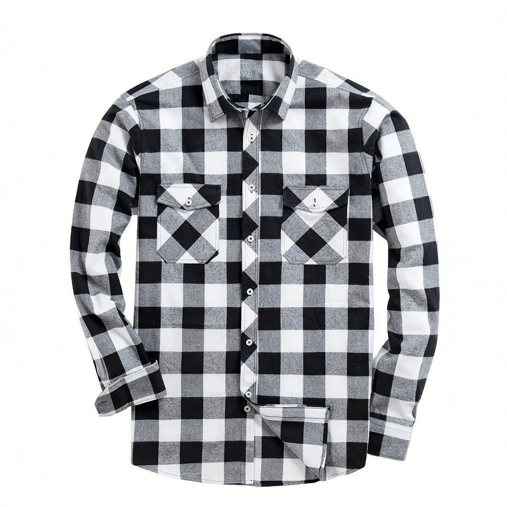 Flannel Plaid Shirt for Men All Seasons Versatile Loose Fit Long Sleeve Cardigan Style in Multiple Colours Black Blue White Red Orange Purple Yellow Green and Sizes S M L XL XXL XXXL
