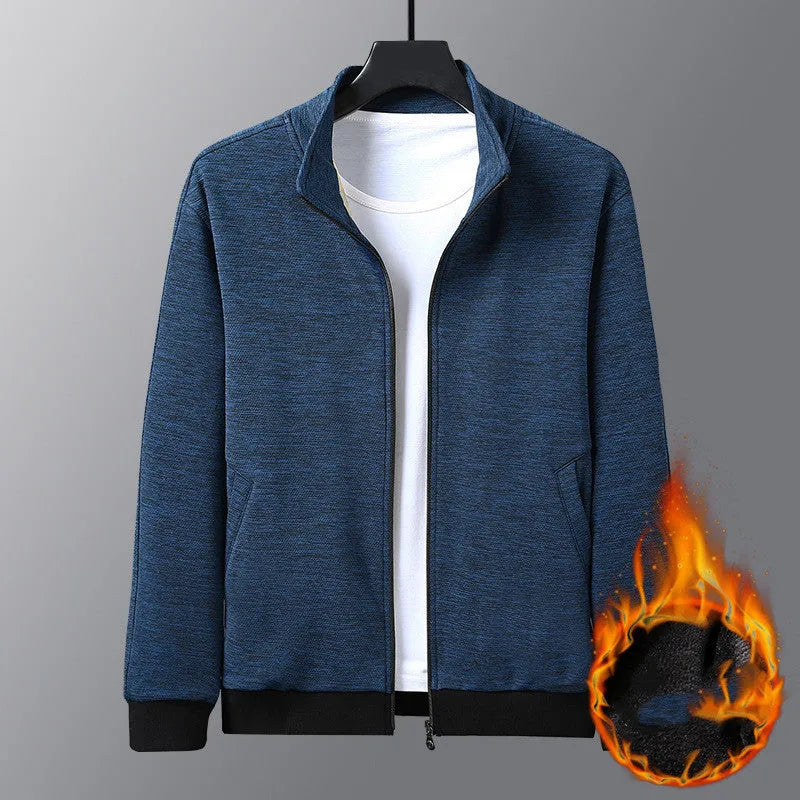 Men's black athletic fit casual jacket with a standing collar and front zip.