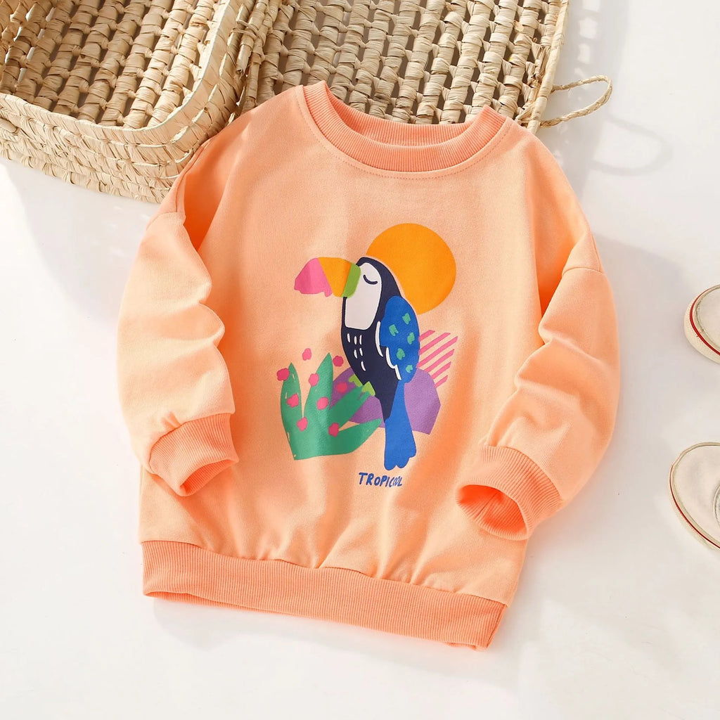 Girls' 100% cotton pullover sweater coat with cartoon animal print in colour 2114021
