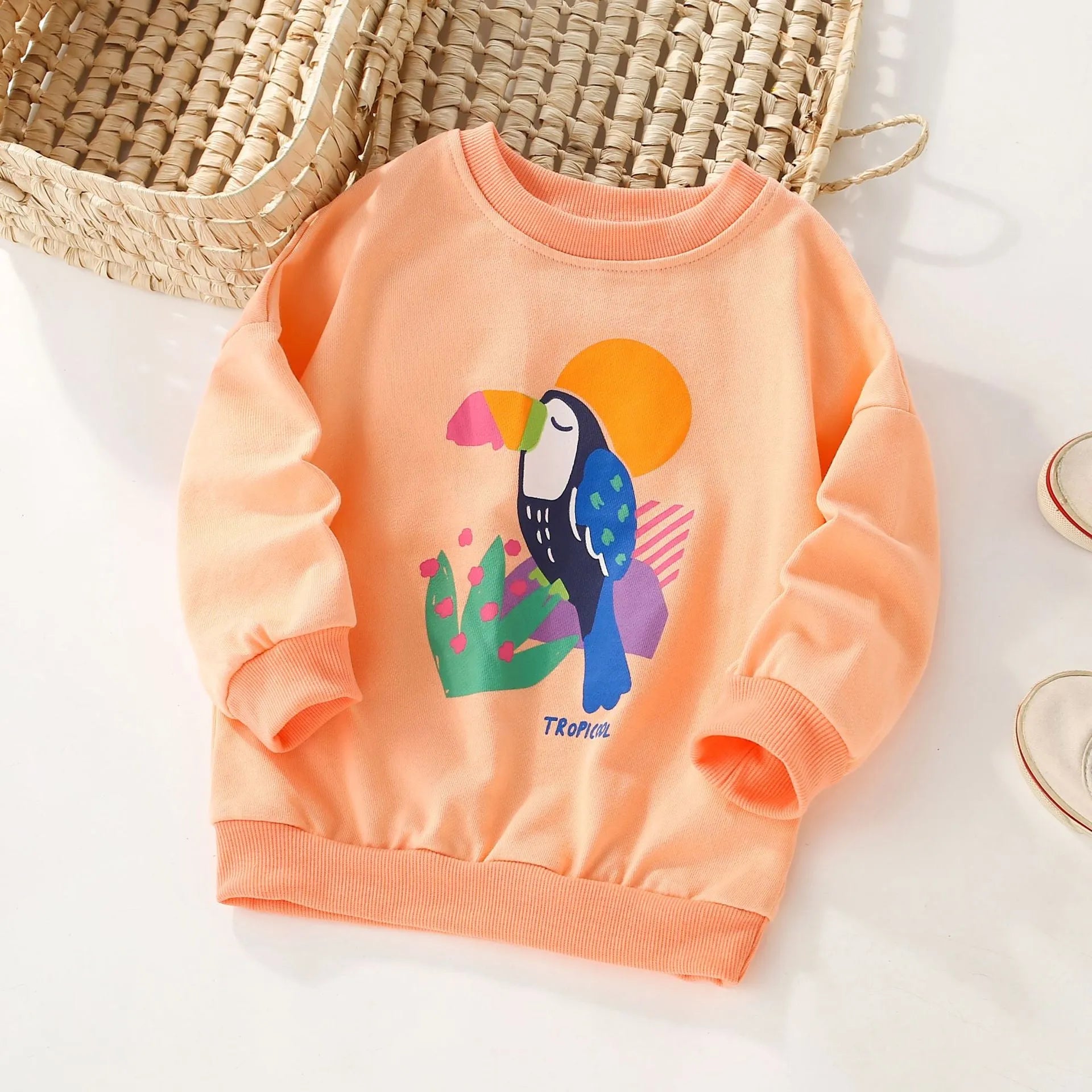 Girls' 100% cotton pullover sweater coat with cartoon animal print in colour 2114021