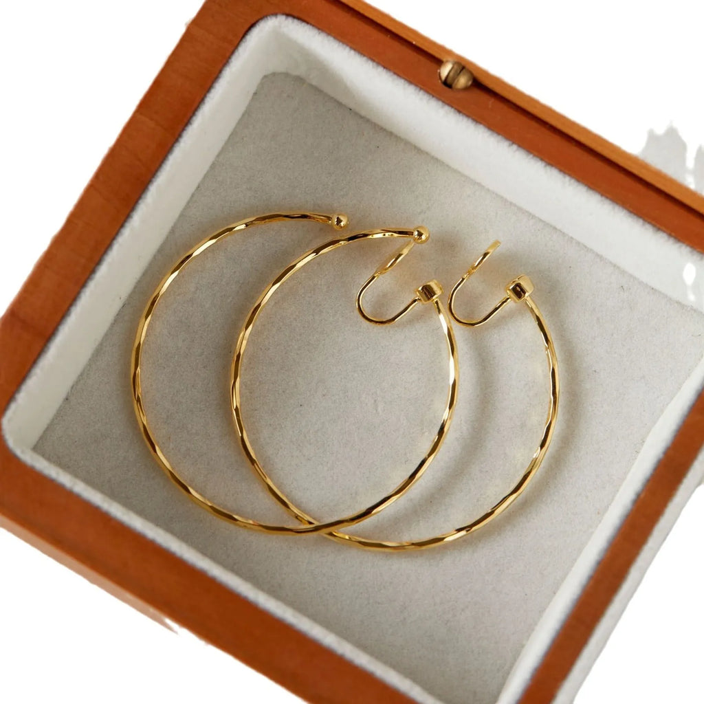 Simple metal big circle earrings 5cm diameter copper geometric with electroplated gold finish