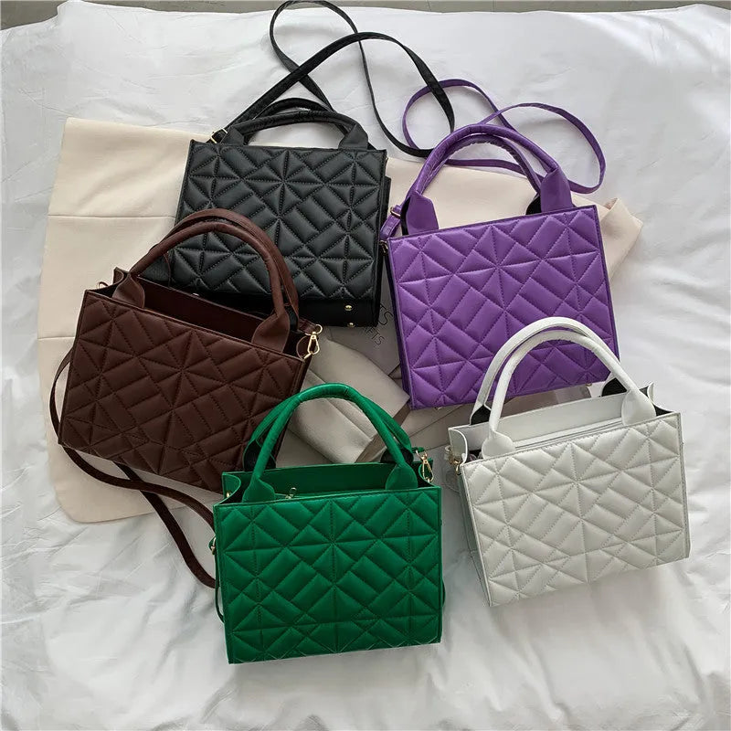 Simple portable large capacity shoulder bag for women retro PU solid colour double straps sandwich pocket