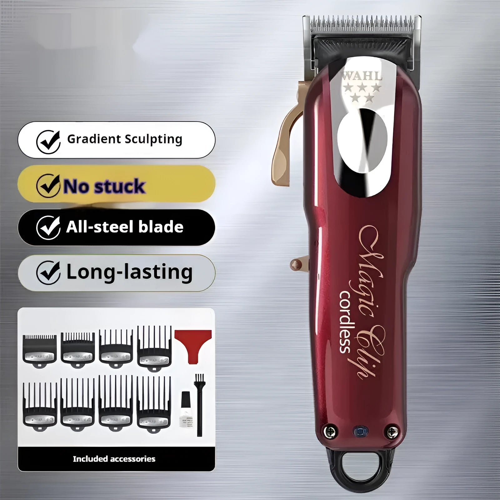 Hair clipper set with stainless steel cutter heads and multiple international plug specifications