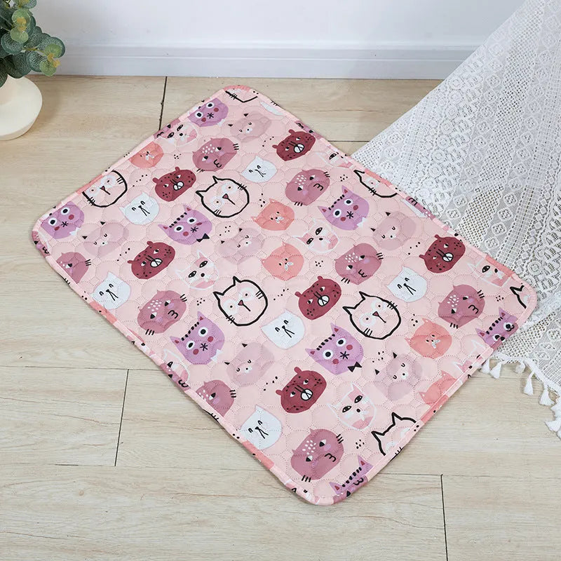 Reusable waterproof pet urine pad with animal print design and non-slip cloth backing