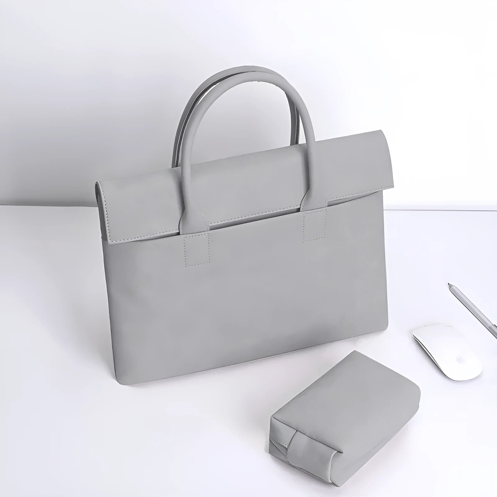 PU leather waterproof anti-theft tablet laptop inner case in light gray with small bag