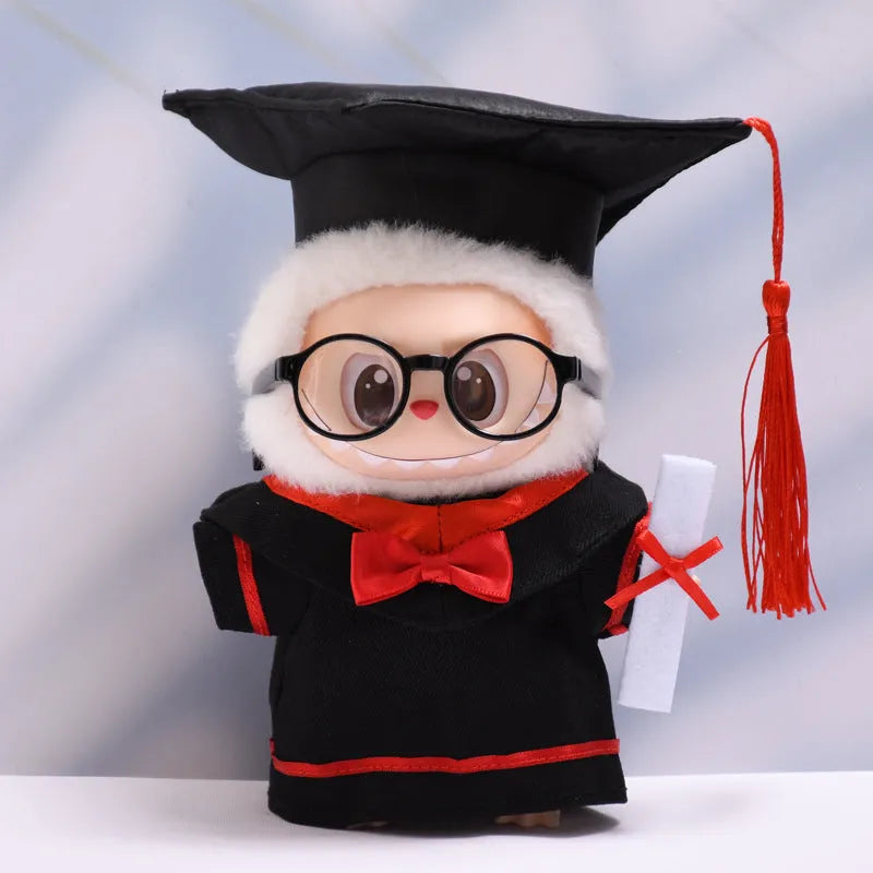 Bachelor's suit set doll clothes for Labubu pendant, cloth material, black frame glasses and leather shoes