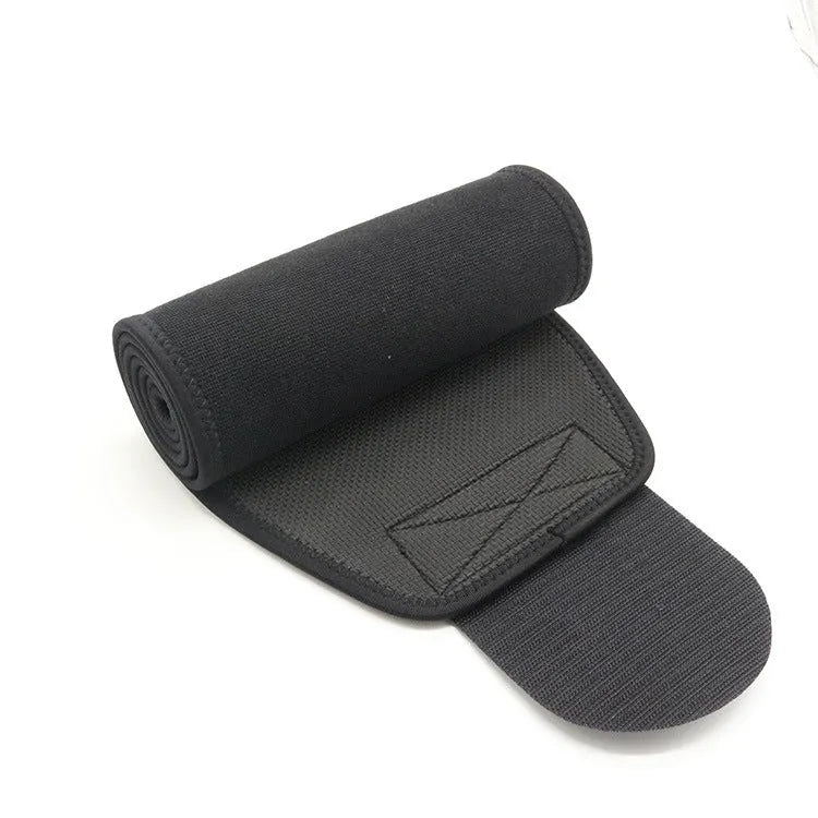 Black neoprene lumbar support waist belt for fitness and running sports.