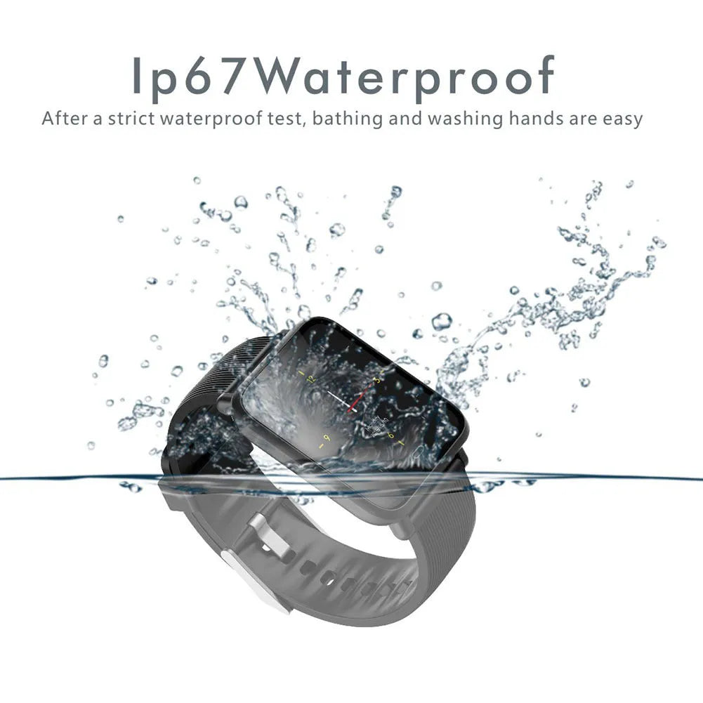 Q9 smart watch with 1.3 inch touch screen on silicone strap, black, showing heart rate display