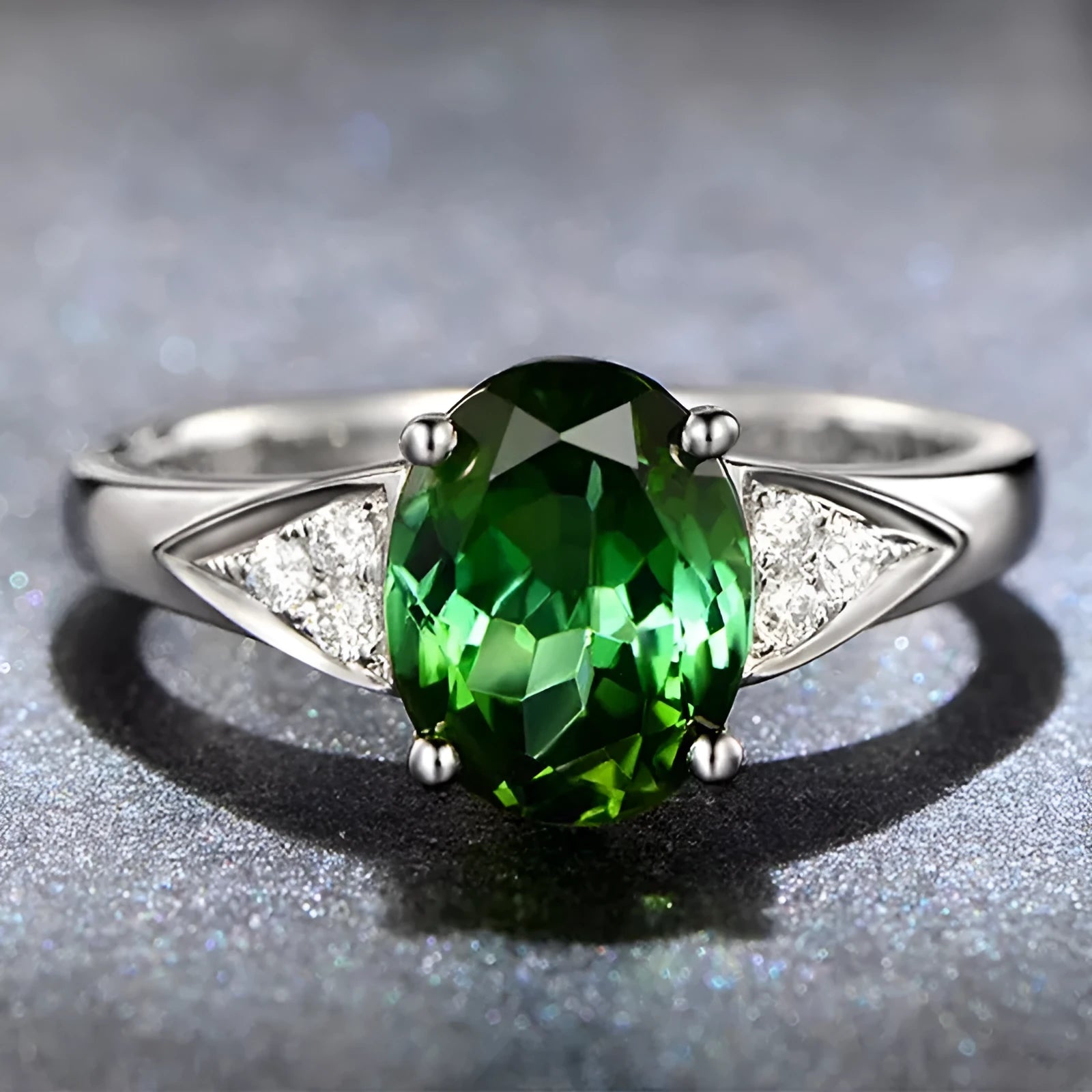 Ladies court style ring with natural zircon inlay showing heart, water drop, and bell pattern options.