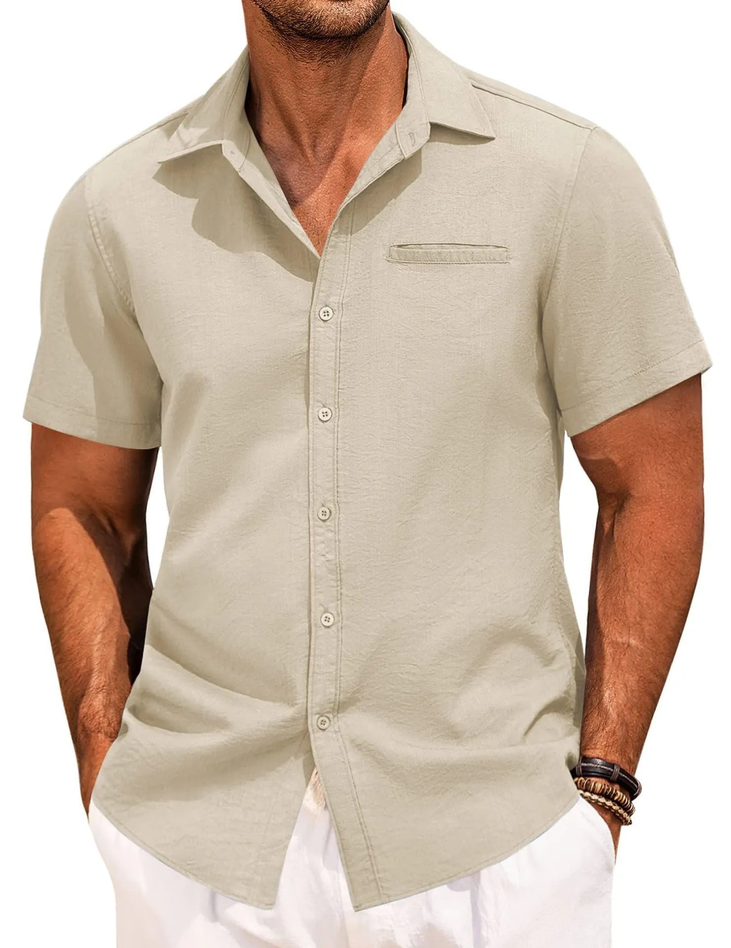 Men's plus size Hawaiian shirt with digital flower print, short sleeves, and cardigan style in apricot colour