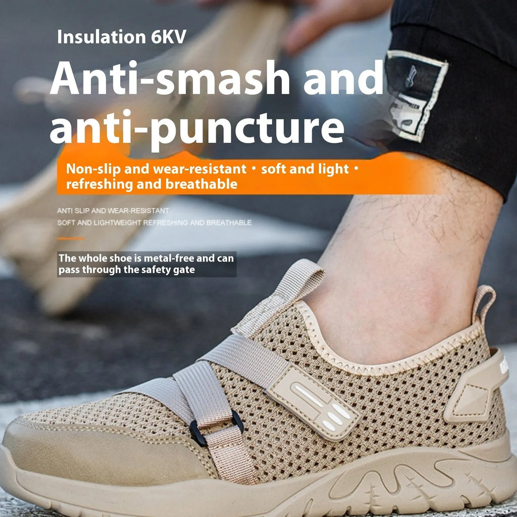 Grey anti-smash anti-puncture insulated safety work shoes with rubber sole
