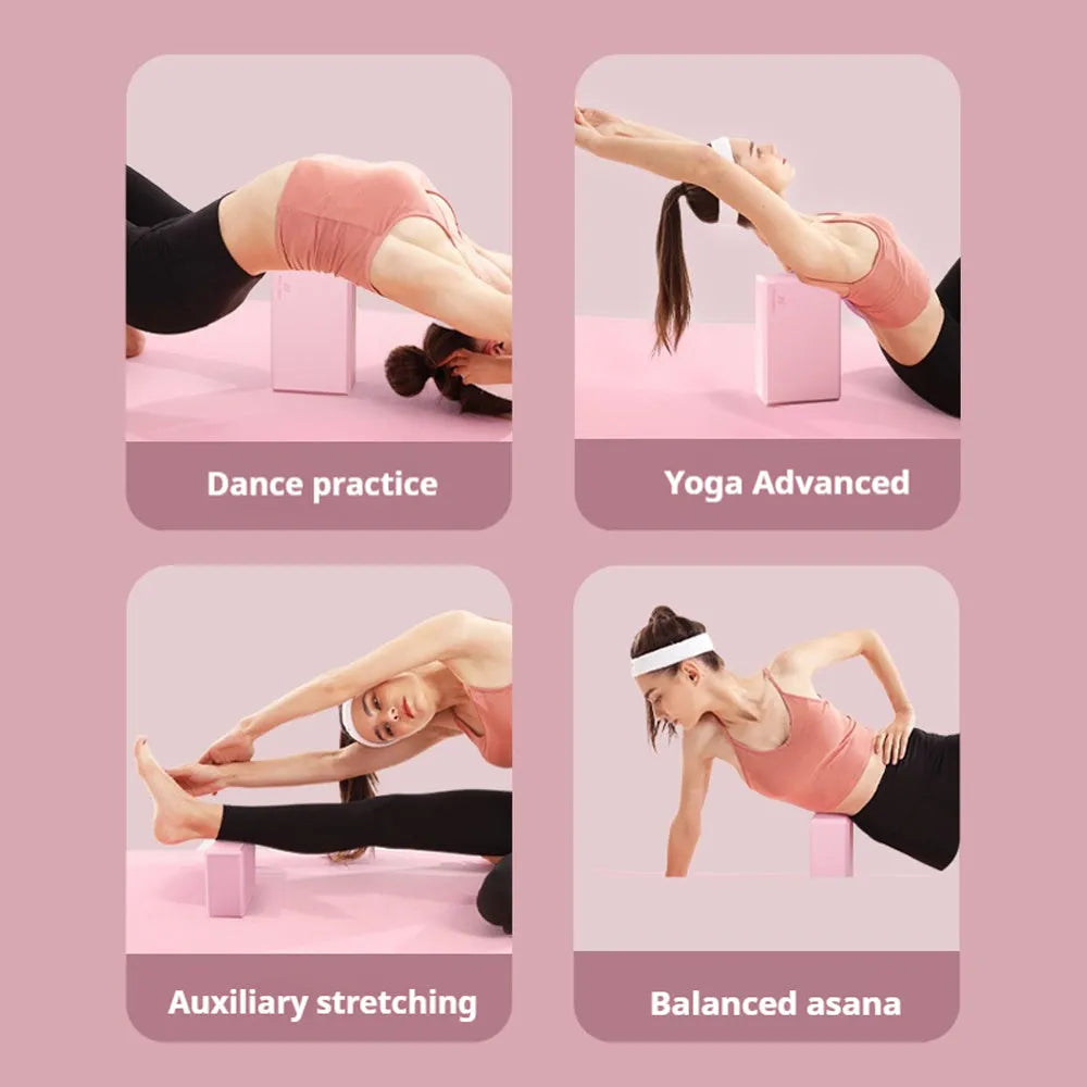 A solid-colour EVA foam yoga block with grip ridges, shown in blue, for yoga and fitness training.