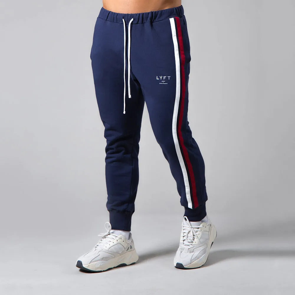 Cotton long pants for outdoor fitness training with elastic waist, available in black, white, navy blue, light board colours