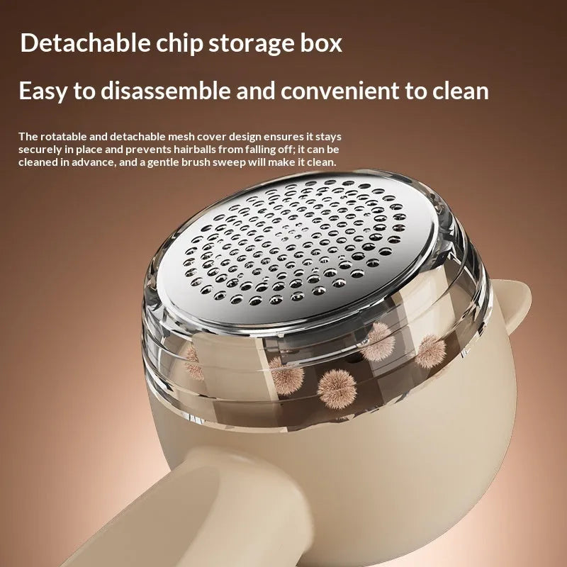 Small cat portable rechargeable hair remover in cream colour for removing lint and pet hair from clothes
