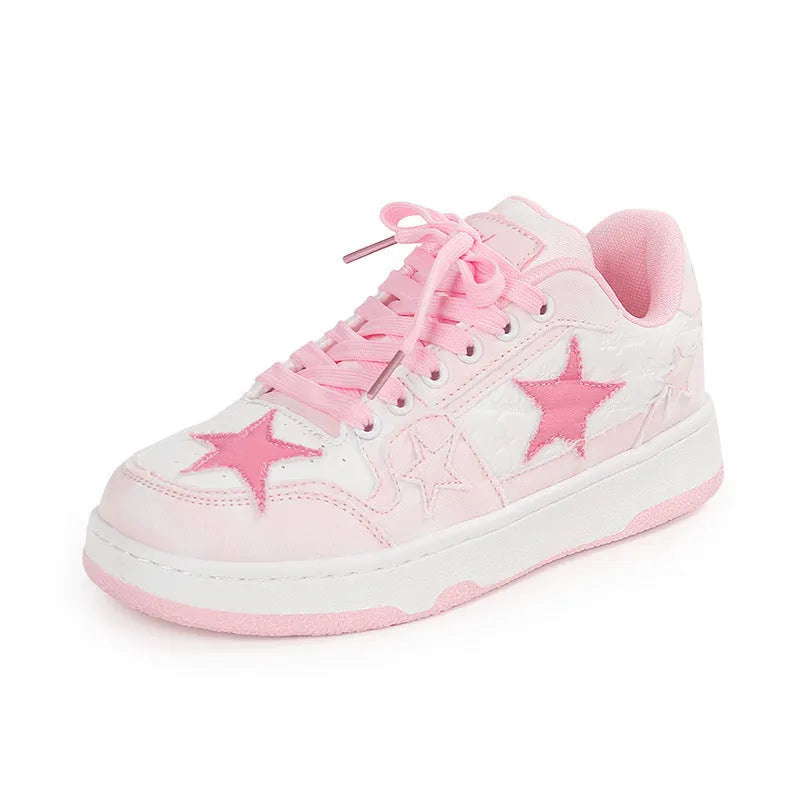 Denim skateboard shoes with round toe and front lace-up design in black, green or pink colour options