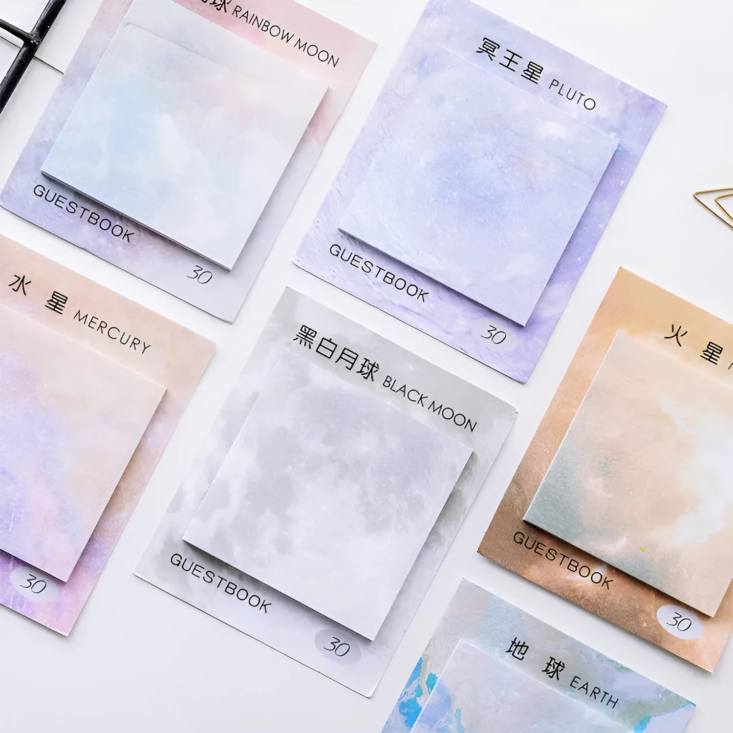 Square planet sticky notes notepad with oil painting designs of celestial bodies including moon and earth patterns