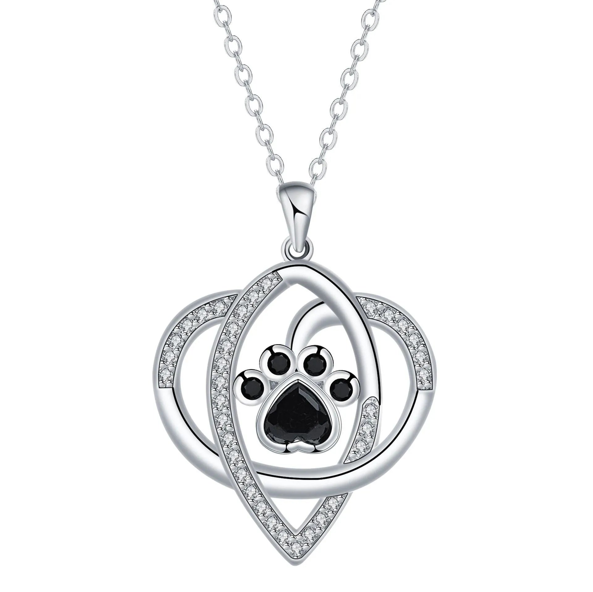 Gold necklace with cat and dog paw prints pendant on cross chain