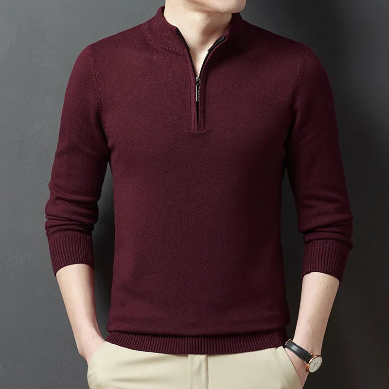 Men's zipper casual bottoming sweater in loose fit, long sleeves, seven colour options
