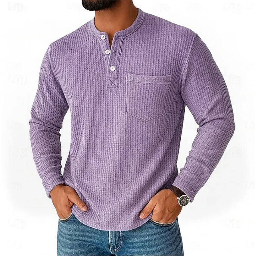 Men's long sleeve Henley shirt casual jacket with collar button front in light gray colour