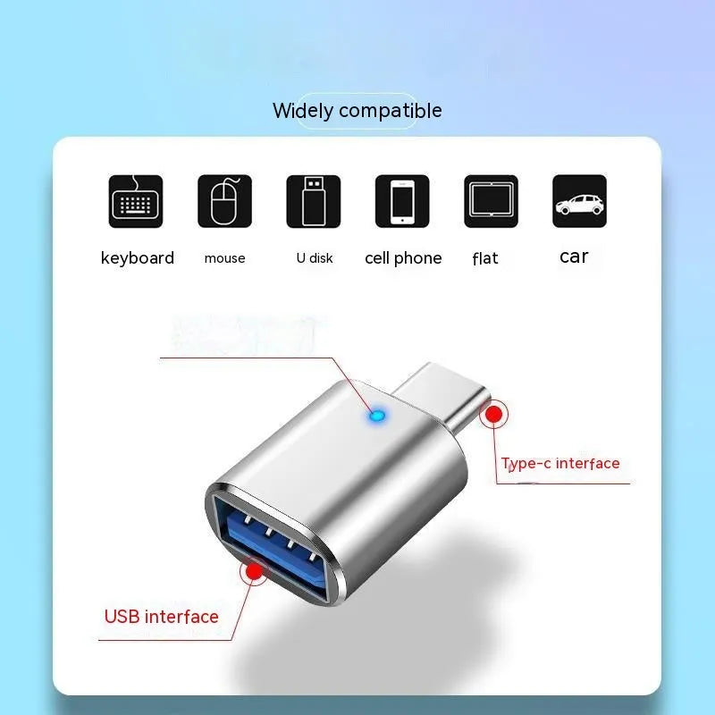 USB 3.0 to Type-C OTG adapter with indicator light in black, silver, and gold