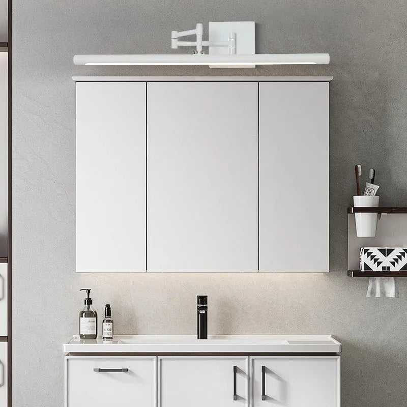 Modern sand black LED bathroom mirror cabinet with integrated lighting on a white wall.