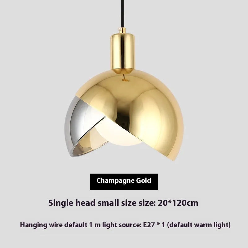 Single head iron droplight ceiling lamp with 20cm drop in gold finish.
