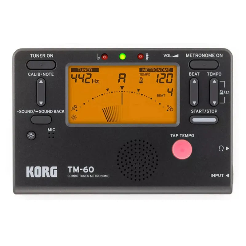 TM-60 black and white digital metronome with plastic shell and power cord for tempo control