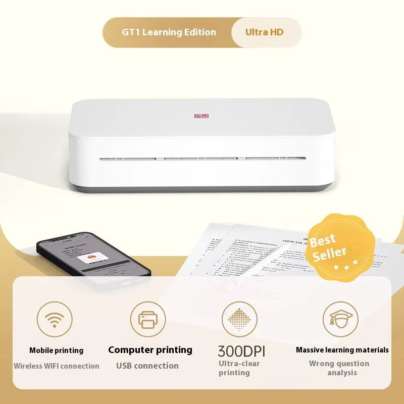 Small white plastic intelligent learning printer with Type C USB port on a desk.