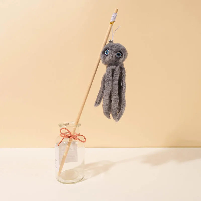 Octopus cat toy on 40cm stick in bright colours for indoor feline entertainment