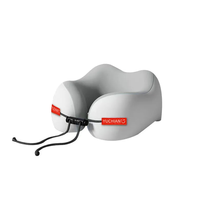 Memory foam U-shaped travel neck pillow in mint green, sky blue, grey, or cherry blossom pink for neck support