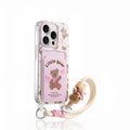 Plastic graffiti bear card holder phone case in bear pink, with lanyard, for iPhone 12-16 series