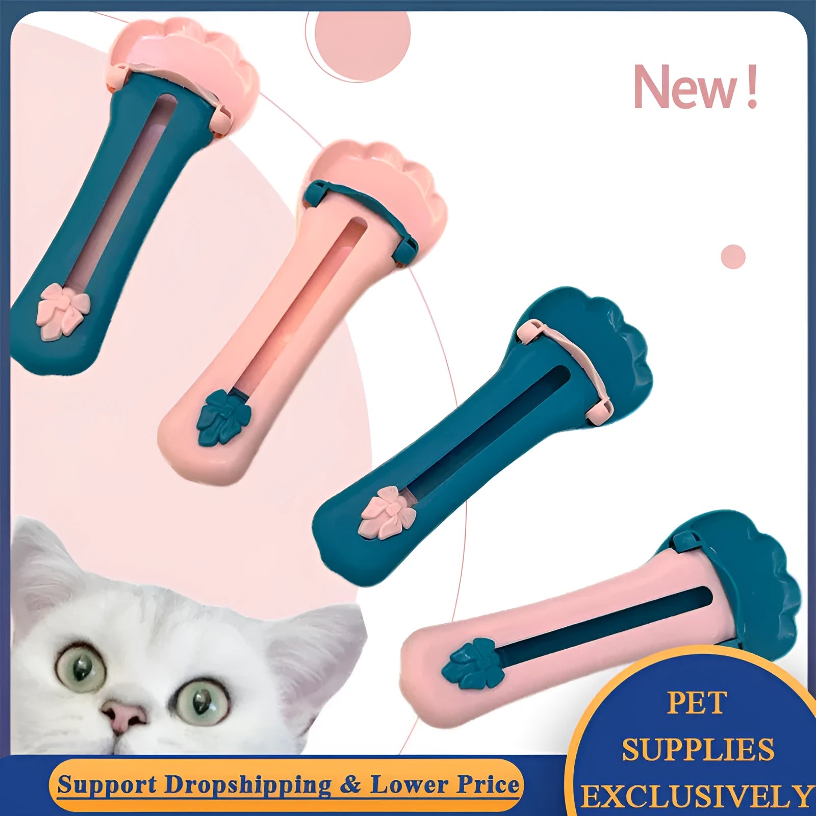 Pet feed spoon squeezer with food scoop design in green and pink two-tone colour options