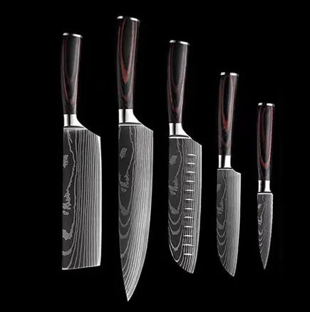 7CR17 stainless steel chef knife with laser Damascus pattern and colour steel handle