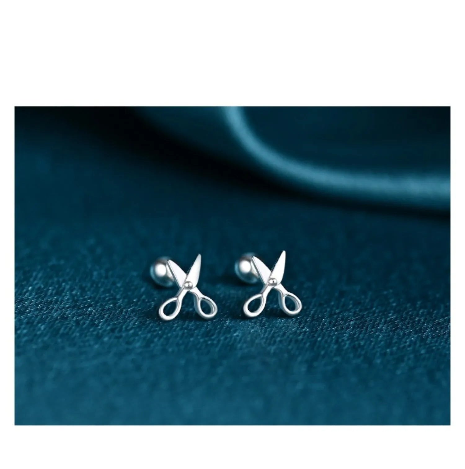 Pure silver ear nail cuff earrings with mini scissors screws detail for cartilage
