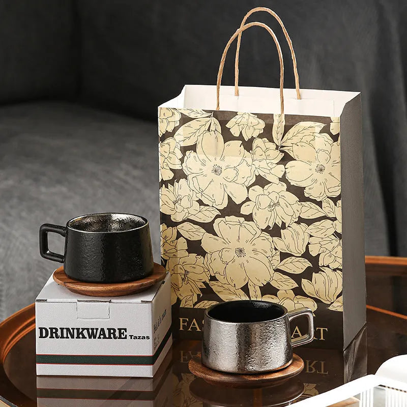 Office gift set with ceramic tumbler in gold plated gift box with optional bag