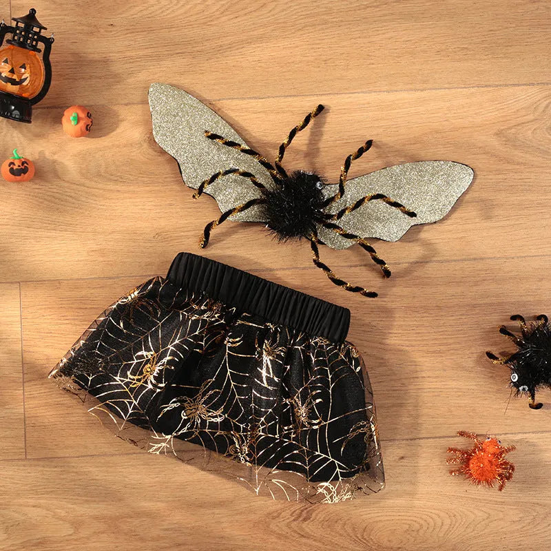 A dog wearing a classic suit-style Halloween costume, available in sizes small to extra large.
