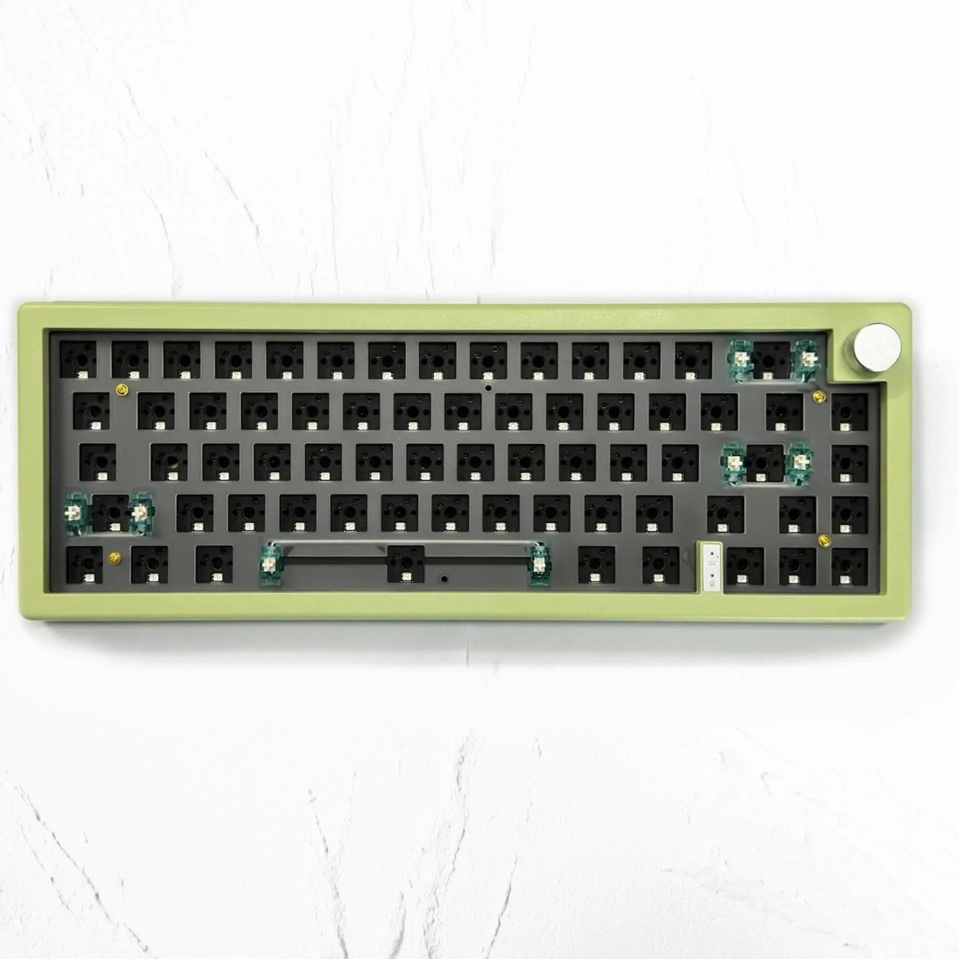 DIY mechanical keyboard kit with RGB backlighting and control knob in black, white, or coloured cases