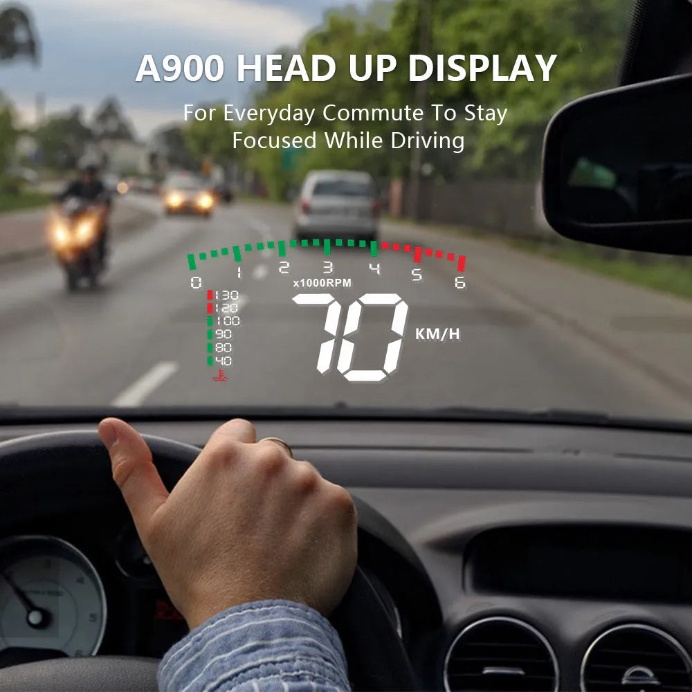 Automotive HD speed projector display with 3.5 inch LED screen, OBD interface, and compact dark housing