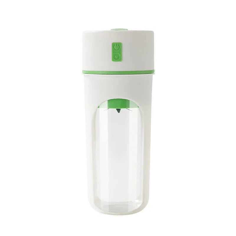 Portable USB electric juicer with 400ml PC food-grade plastic cup, available in blue, green or orange.